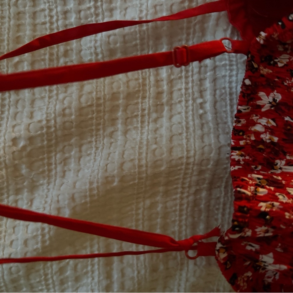 [S] Floral/Feminine Red Beach Midi Dress - Picture 6 of 6